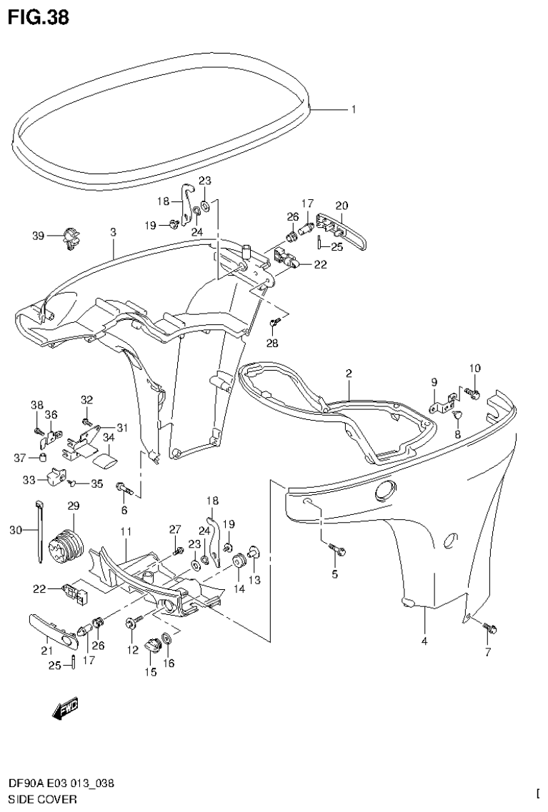 Suzuki DF80A, DF90A SIDE COVER parts diagram
